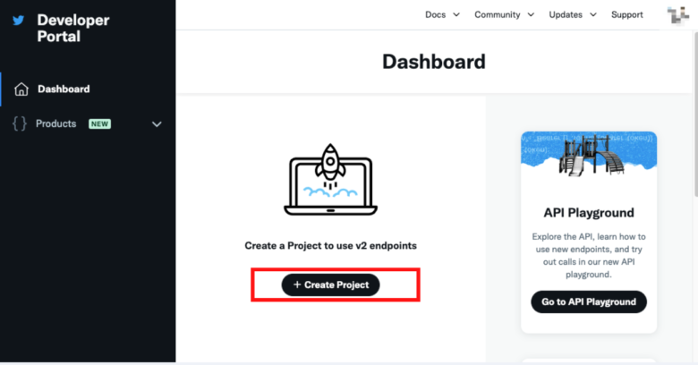 STEP2：ダッシュボードページで「Create Project」をクリック