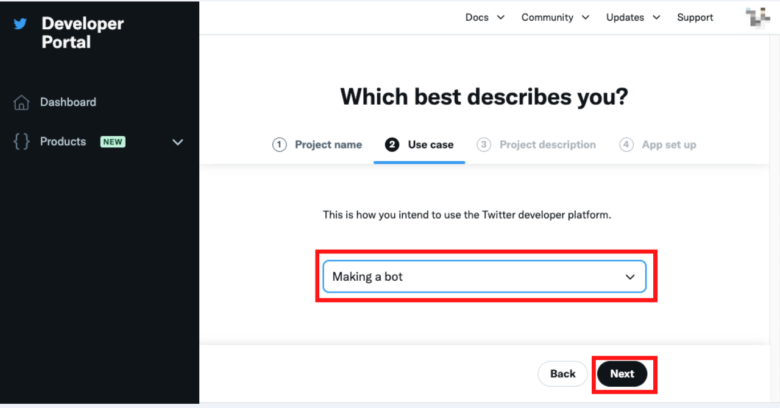 STEP4：Use Caseにて「Making a bot」を選択