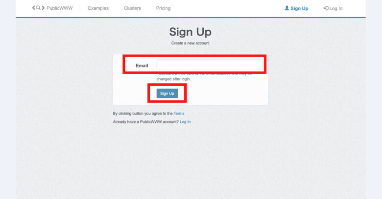 STEP2：Emailを入力し、Sign Upボタンをクリック